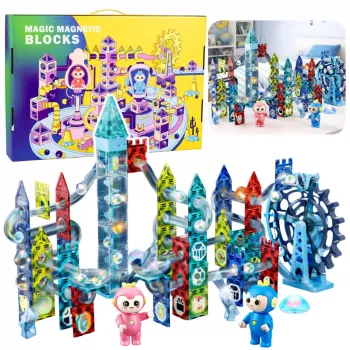 LEAN TOYS Zestaw Klocków Magnetycznych z Torem Kulkowym i Kołem Młyńskim 118 el.