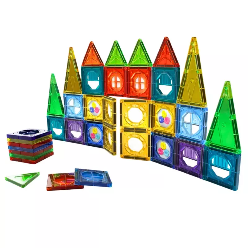 LEAN TOYS Zestaw Magnetycznych Klocków Konstrukcyjnych 3D Okna Kolorowe Panele 56 szt.