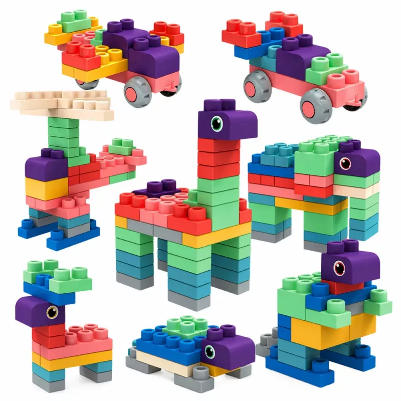 LEAN TOYS Miękkie sensoryczne klocki silikonowe Kolorowe 80 szt.