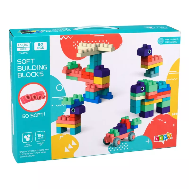 LEAN TOYS Miękkie sensoryczne klocki silikonowe Kolorowe 80 szt.