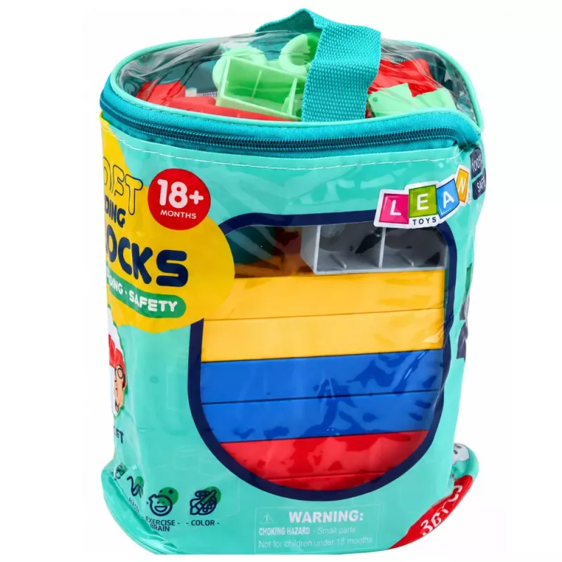LEAN TOYS Miękkie Sensoryczne Klocki Konstrukcyjne w Torbie dla Dzieci, Kolorowe, 30 szt.