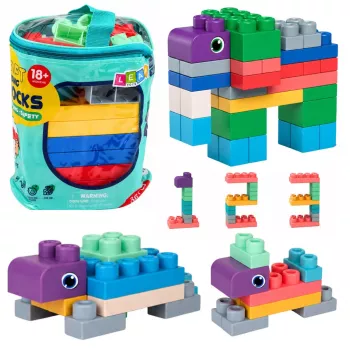 LEAN TOYS Miękkie Sensoryczne Klocki Konstrukcyjne w Torbie dla Dzieci, Kolorowe, 30 szt.