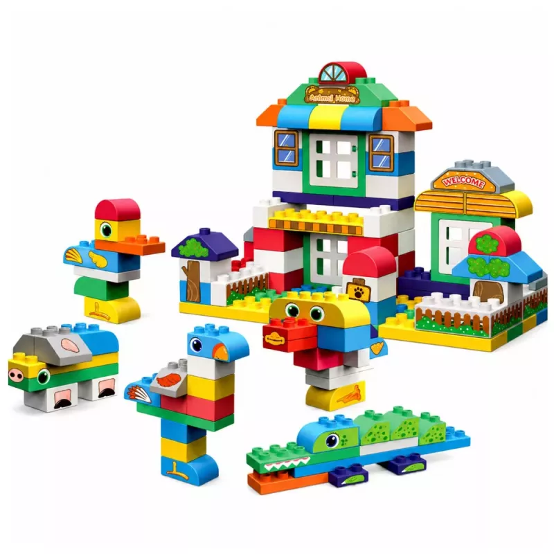 LEAN TOYS Miękkie Sensoryczne Silikonowe Klocki Konstrukcyjne Animal House 151 szt.