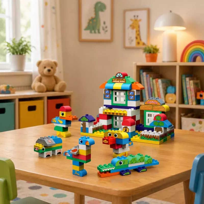 LEAN TOYS Miękkie Sensoryczne Silikonowe Klocki Konstrukcyjne Animal House 151 szt.