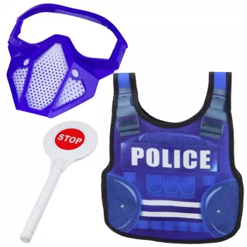 LEAN TOYS Zestaw policyjny Kamizelka Karabin Maska Walkie-talkie Akcesoria