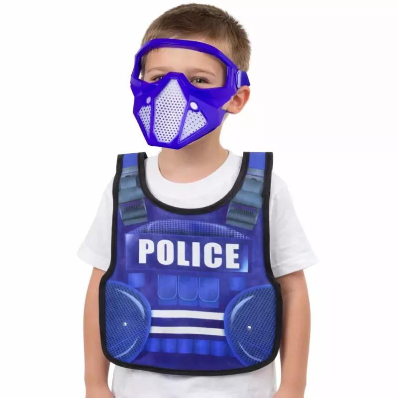 LEAN TOYS Zestaw policyjny Kamizelka Karabin Maska Walkie-talkie Akcesoria
