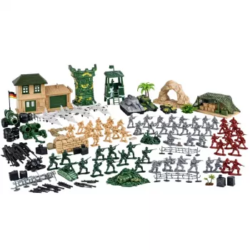 LEAN TOYS Zestaw wojskowy baza wojskowa figurki żołnierze pojazdy duży zestaw 300 szt.