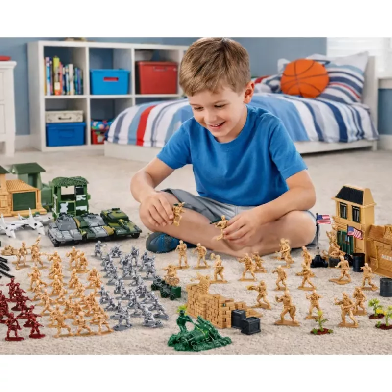 LEAN TOYS Zestaw wojskowy baza wojskowa figurki żołnierze pojazdy duży zestaw 300 szt.