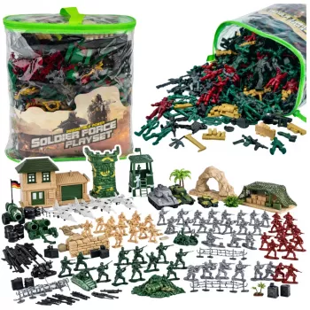 LEAN TOYS Zestaw wojskowy baza wojskowa figurki żołnierze pojazdy duży zestaw 300 szt.