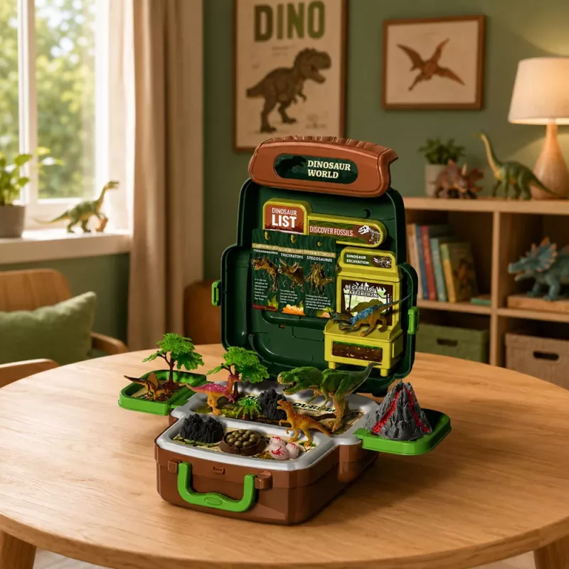 LEAN TOYS Zestaw Dinozaurów w Plecaku, Walizka, Figurki, Karty Edukacyjne, Akcesoria, 30 szt.