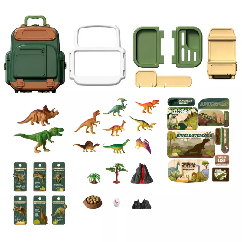 LEAN TOYS Zestaw Dinozaurów w Plecaku, Walizka, Figurki, Karty Edukacyjne, Akcesoria, 30 szt.
