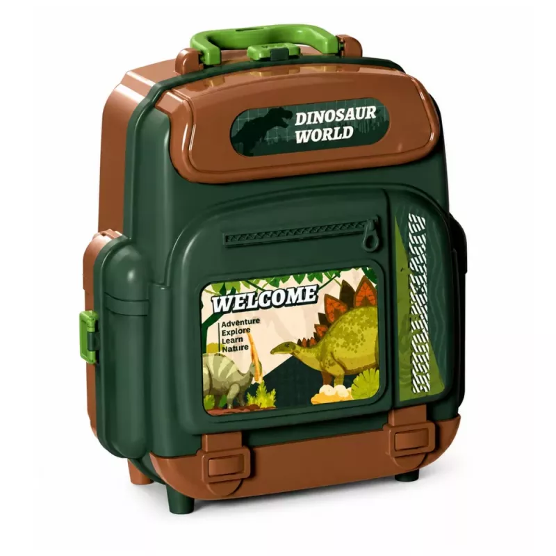 LEAN TOYS Zestaw Dinozaurów w Plecaku, Walizka, Figurki, Karty Edukacyjne, Akcesoria, 30 szt.
