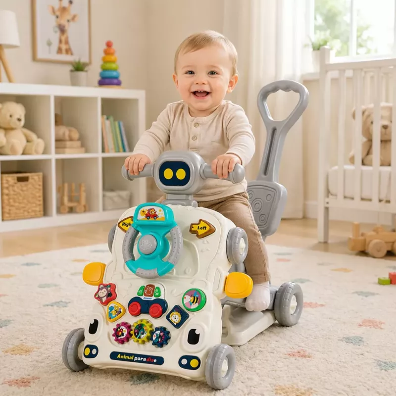 LEAN TOYS Interaktywny Edukacyjny Rower, Pchacz, Stolik, Hulajnoga 5 w 1 Szary