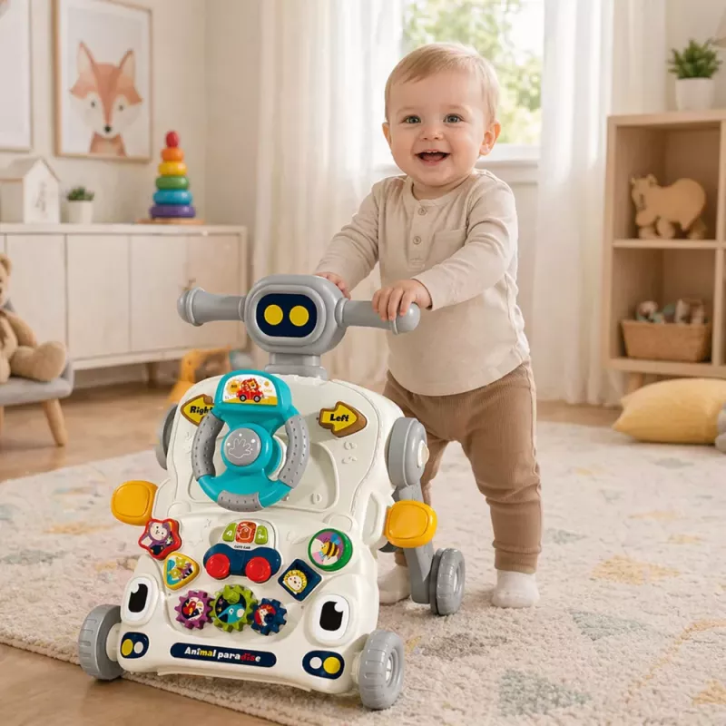 LEAN TOYS Interaktywny Edukacyjny Rower, Pchacz, Stolik, Hulajnoga 5 w 1 Szary