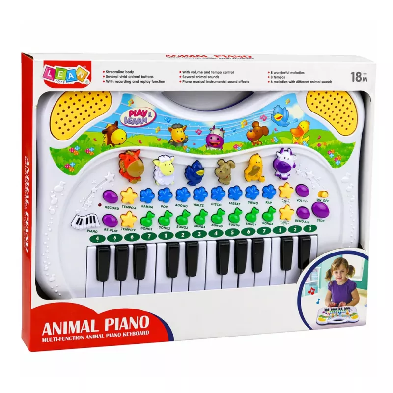 LEAN TOYS Interaktywne Edukacyjne Pianino dla Dzieci z Odgłosami Zwierząt i Melodiami