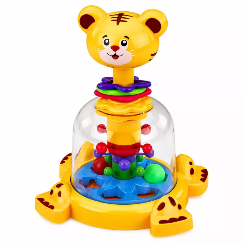 LEAN TOYS Interaktywny Bączek Tygrysek z Wirującymi Kulkami dla Niemowląt