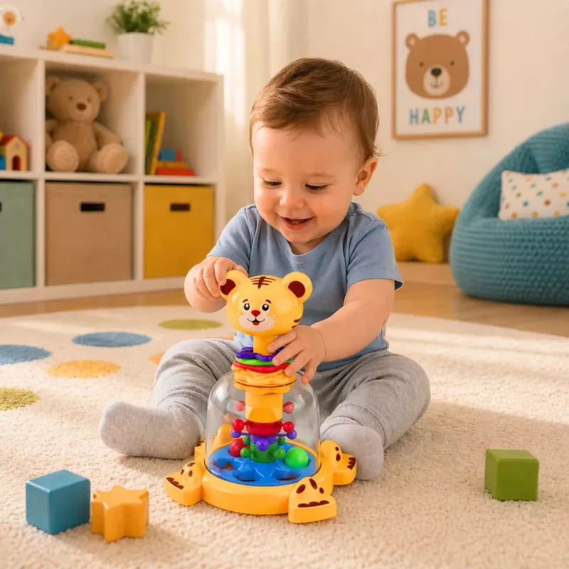 LEAN TOYS Interaktywny Bączek Tygrysek z Wirującymi Kulkami dla Niemowląt