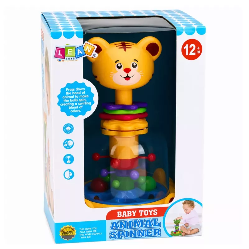 LEAN TOYS Interaktywny Bączek Tygrysek z Wirującymi Kulkami dla Niemowląt