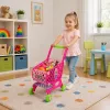 LEAN TOYS Duży wózek sklepowy dla dzieci z akcesoriami spożywczymi, różowy, 52 cm, 46 elementów
