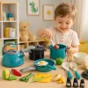 LEAN TOYS Little Chef's Set - Garnki, Naczynia, Czajnik, Turkusowy, 33 Elementy