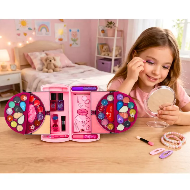 LEAN TOYS Beauty Set do Makijażu i Paznokci Kosmetyki Cienie do Powiek Lakiery do Paznokci Walizka