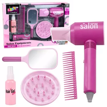 Zestaw Fryzjerski dla Dzieci LEAN TOYS - Zabawkowa Suszarka, Lustro, Grzebień i Akcesoria - Zestaw do Zabawy w Salon Piękności dla Dzieci 3+
