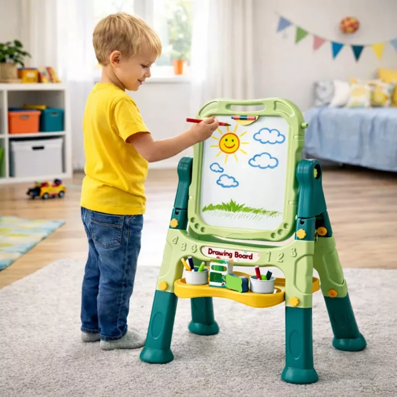 LEAN TOYS Dwustronna Magnetyczna Tablica Suchościeralna i Kredowa z Magnesami i Kredą, 48 szt.