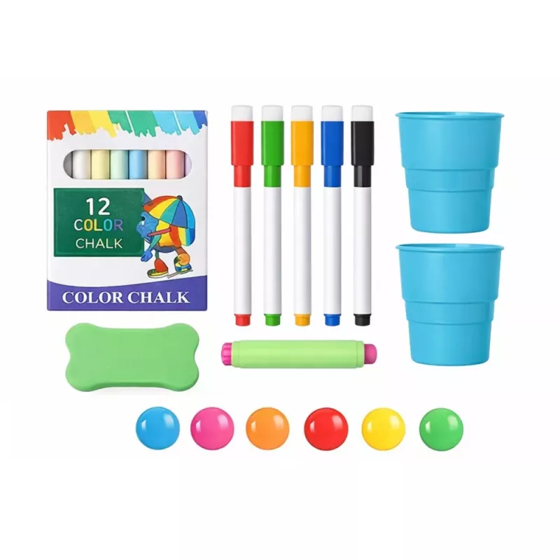 LEAN TOYS Dwustronna Magnetyczna Tablica Suchościeralna i Kredowa z Magnesami i Kredą, 48 szt.