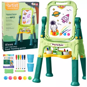 LEAN TOYS Dwustronna Magnetyczna Tablica Suchościeralna i Kredowa z Magnesami i Kredą, 48 szt.