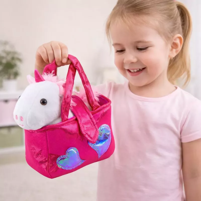 LEAN TOYS Pluszowy Jednorożec w Torbie, Biały, 25 cm