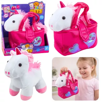 LEAN TOYS Pluszowy Jednorożec w Torbie, Biały, 25 cm