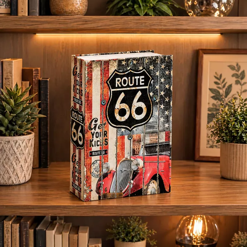 LEAN TOYS Sejf w Kształcie Książki z Kluczykiem Mała Kasetka na Pieniądze Route 66