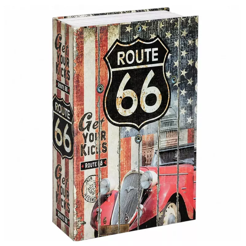 LEAN TOYS Sejf w Kształcie Książki z Kluczem Mała Kasetka Route 66 Duży
