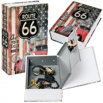 LEAN TOYS Sejf w Kształcie Książki z Kluczem Mała Kasetka Route 66 Duży