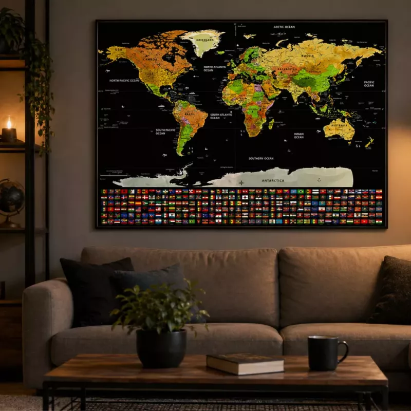 LEAN World Map Scratch Poster dla Podróżników 82 x 59 cm