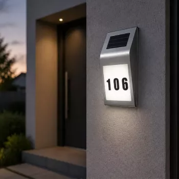 LEAN Solar LED Wall Lamp z podświetleniem numeru domu, stal nierdzewna