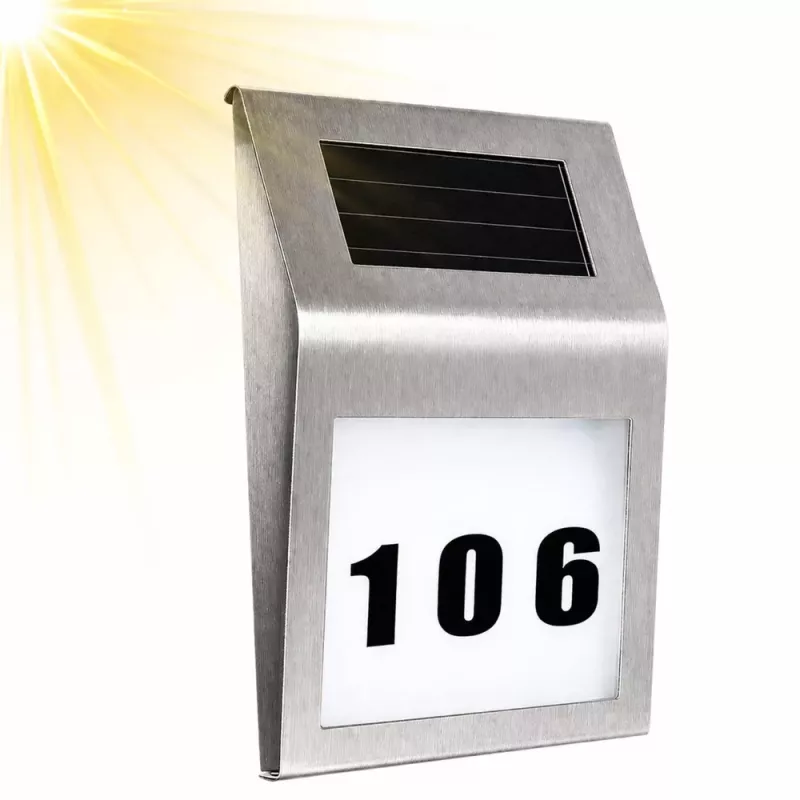 LEAN Solar LED Wall Lamp z podświetleniem numeru domu, stal nierdzewna