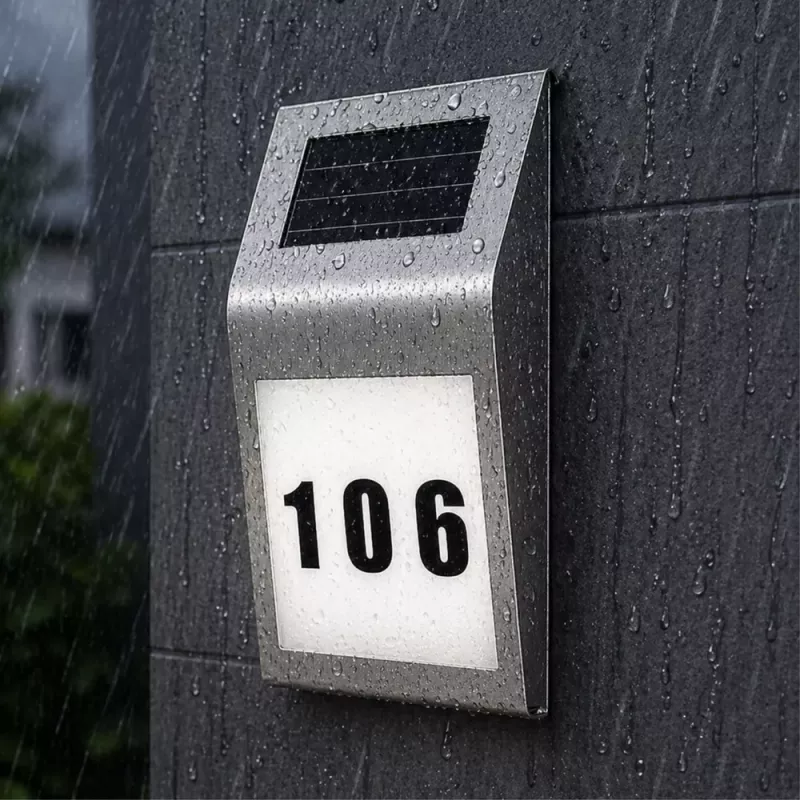 LEAN Solar LED Wall Lamp z podświetleniem numeru domu, stal nierdzewna