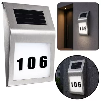 LEAN Solar LED Wall Lamp z podświetleniem numeru domu, stal nierdzewna