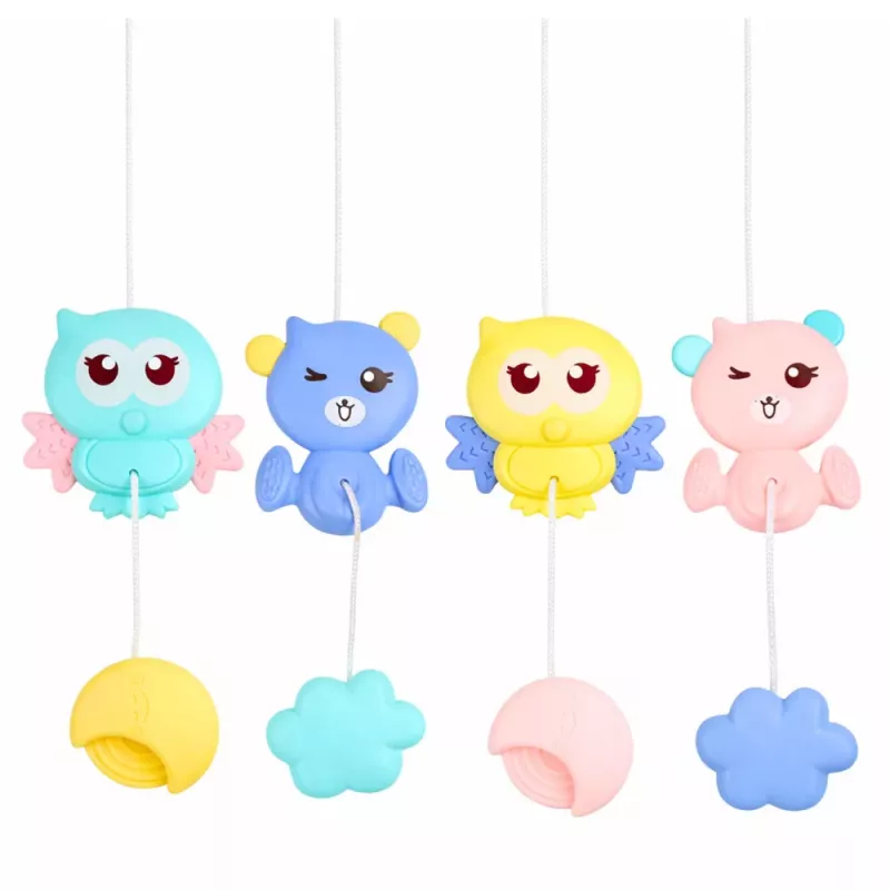 LEAN TOYS Karuzela do łóżeczka z projektorem 2 w 1 Melodie Odgłosy zwierząt Pilot Różowy