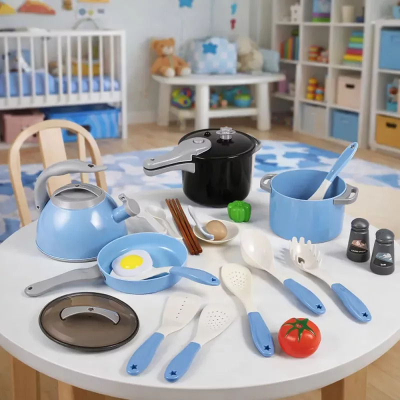LEAN TOYS Zestaw naczyń kuchennych Garnki Patelnia Czajnik Akcesoria Niebieski 32 szt.