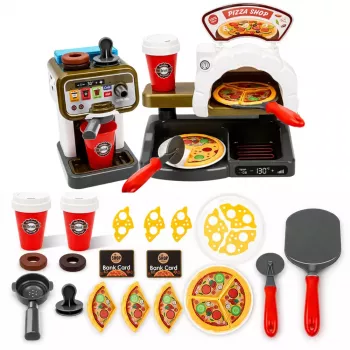Zestaw Pizzeria LEAN TOYS z piekarnikiem do pizzy, ekspresem do kawy i akcesoriami