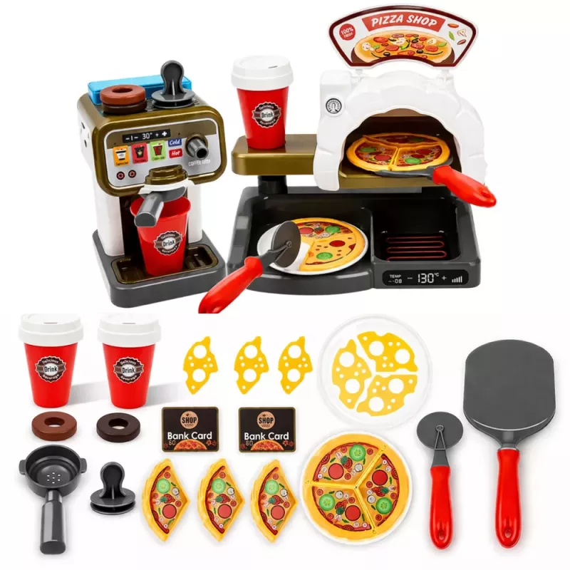 Zestaw Pizzeria LEAN TOYS z piekarnikiem do pizzy, ekspresem do kawy i akcesoriami