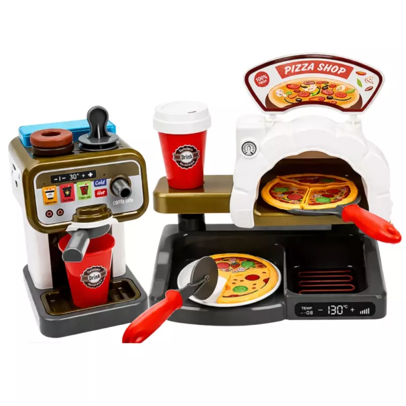 Zestaw Pizzeria LEAN TOYS z piekarnikiem do pizzy, ekspresem do kawy i akcesoriami