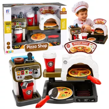 Zestaw Pizzeria LEAN TOYS z piekarnikiem do pizzy, ekspresem do kawy i akcesoriami