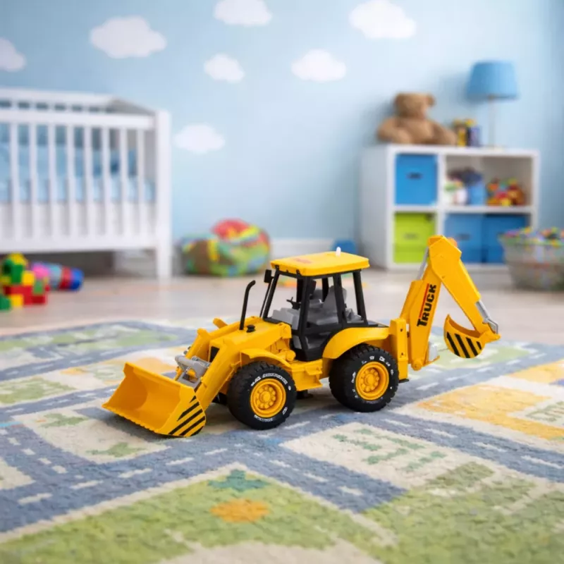 LEAN TOYS Koparka Ładowarka Spychacz Konstrukcyjny z Napędem, Światłami i Dźwiękami - Żółty