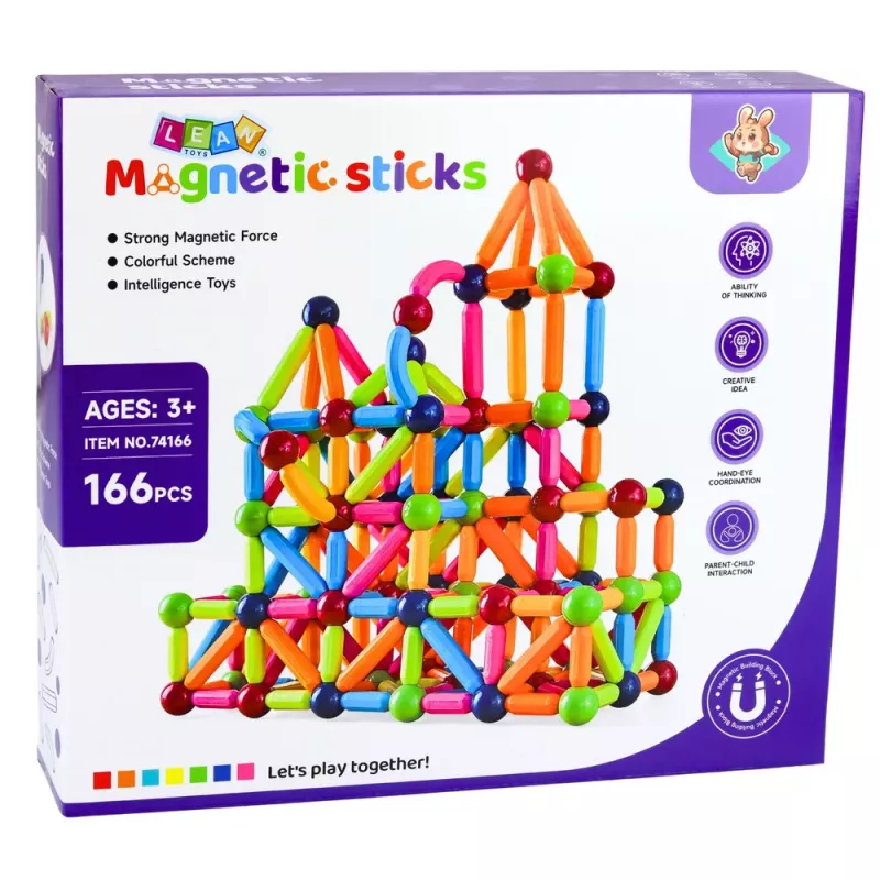 LEAN TOYS Zestaw magnetycznych klocków konstrukcyjnych Kreatywne kolorowe 166 szt.