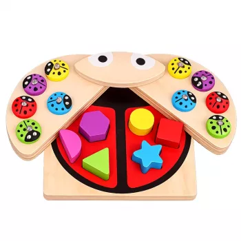 LEAN TOYS Drewniana gra w łapanie biedronek Edukacyjna układanka Sorter biedronek