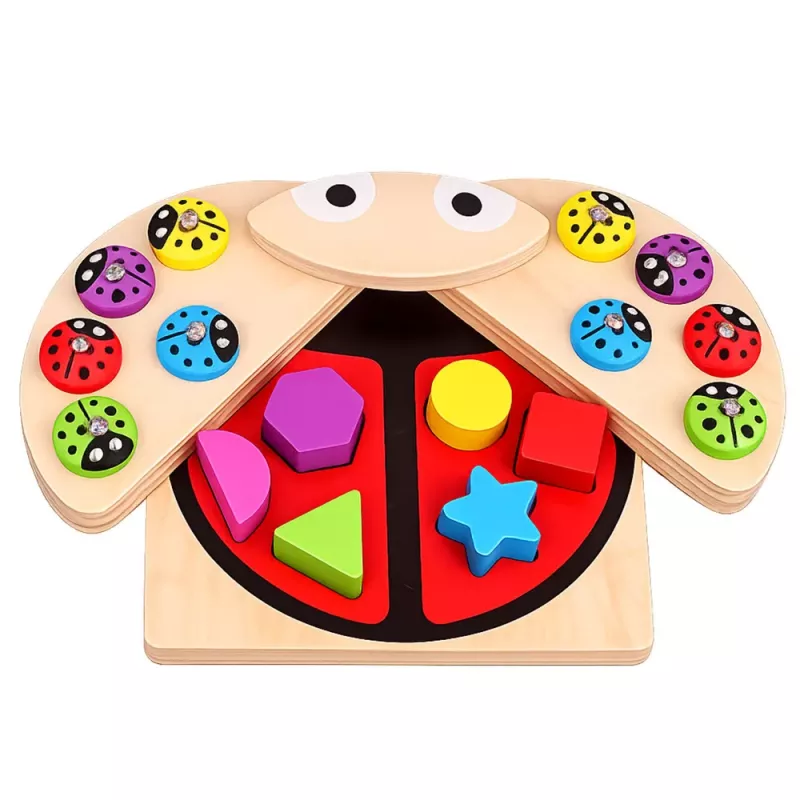 LEAN TOYS Drewniana gra w łapanie biedronek Edukacyjna układanka Sorter biedronek