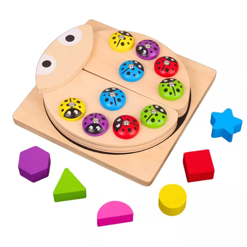 LEAN TOYS Drewniana gra w łapanie biedronek Edukacyjna układanka Sorter biedronek
